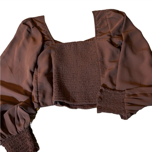 Abercrombie & Fitch Chocolate Brown Square Neck Crop Blouse - Picture 3 of 4